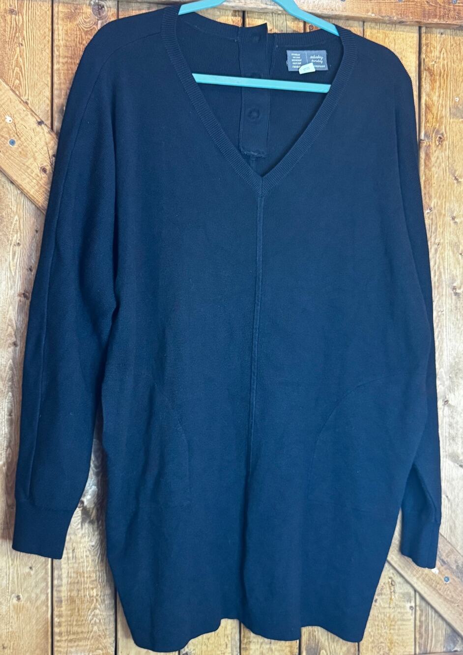 Anthropologie Staurday/Sunday Black V-Neck Tunic Sweater / Dress Sz S Oversized